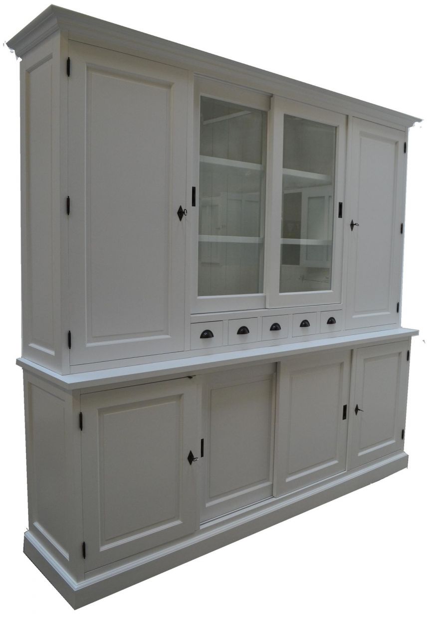 Witte vitrinekast / buffetkast met deuren 230 cm – Teak&White